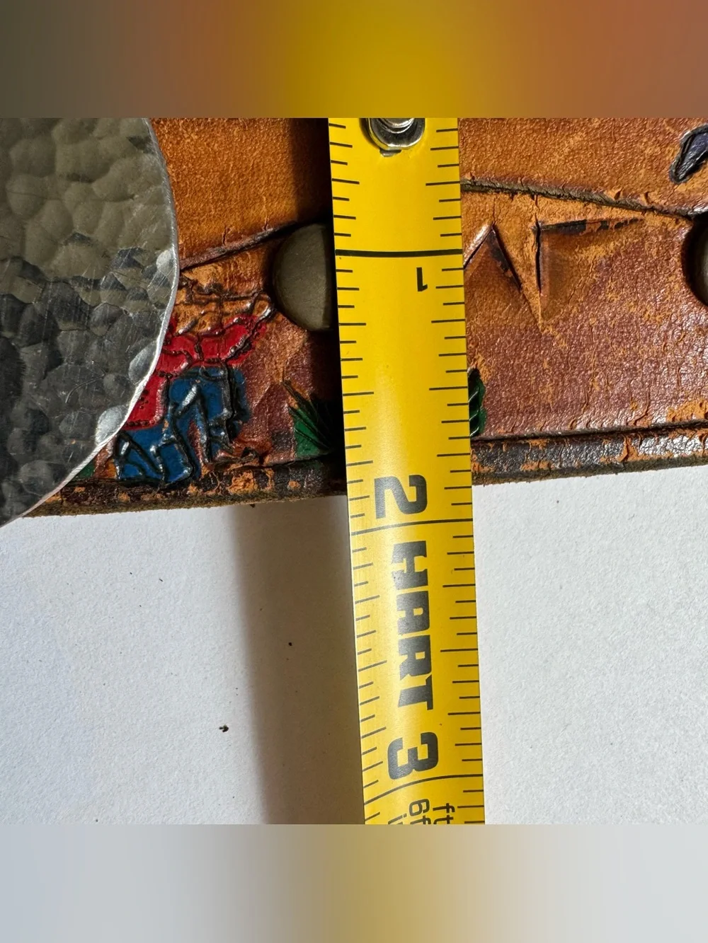 Vintage Hand Tooled Painted Western Leather Belt Horse Buckle Ranch Southwestern